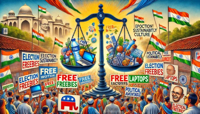A symbolic representation of India's election freebies culture.