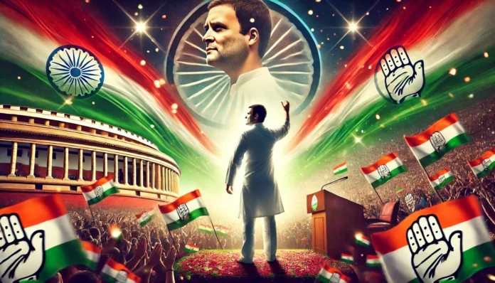 A powerful and dynamic image representing Rahul Gandhi's political comeback.