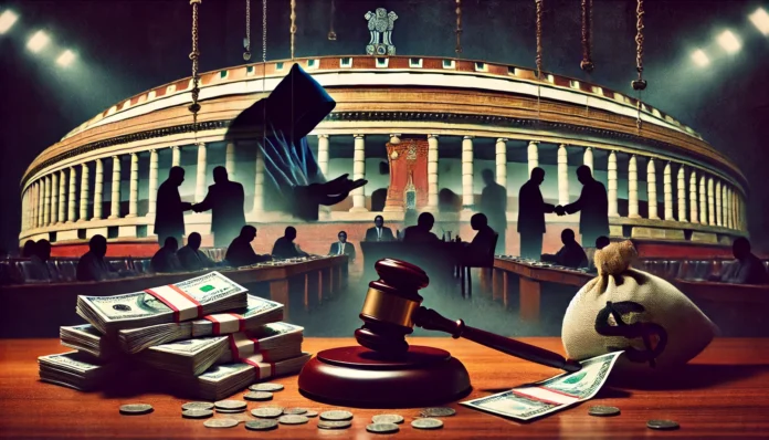 A symbolic representation of corruption in Indian politics.